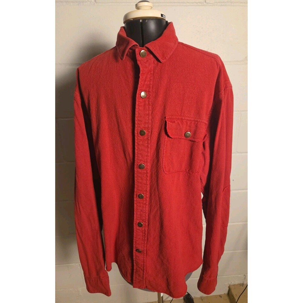 The Godspeed Co. Red Shop Rag Shirt Large Rugged Cotton Metal Buttons EUC